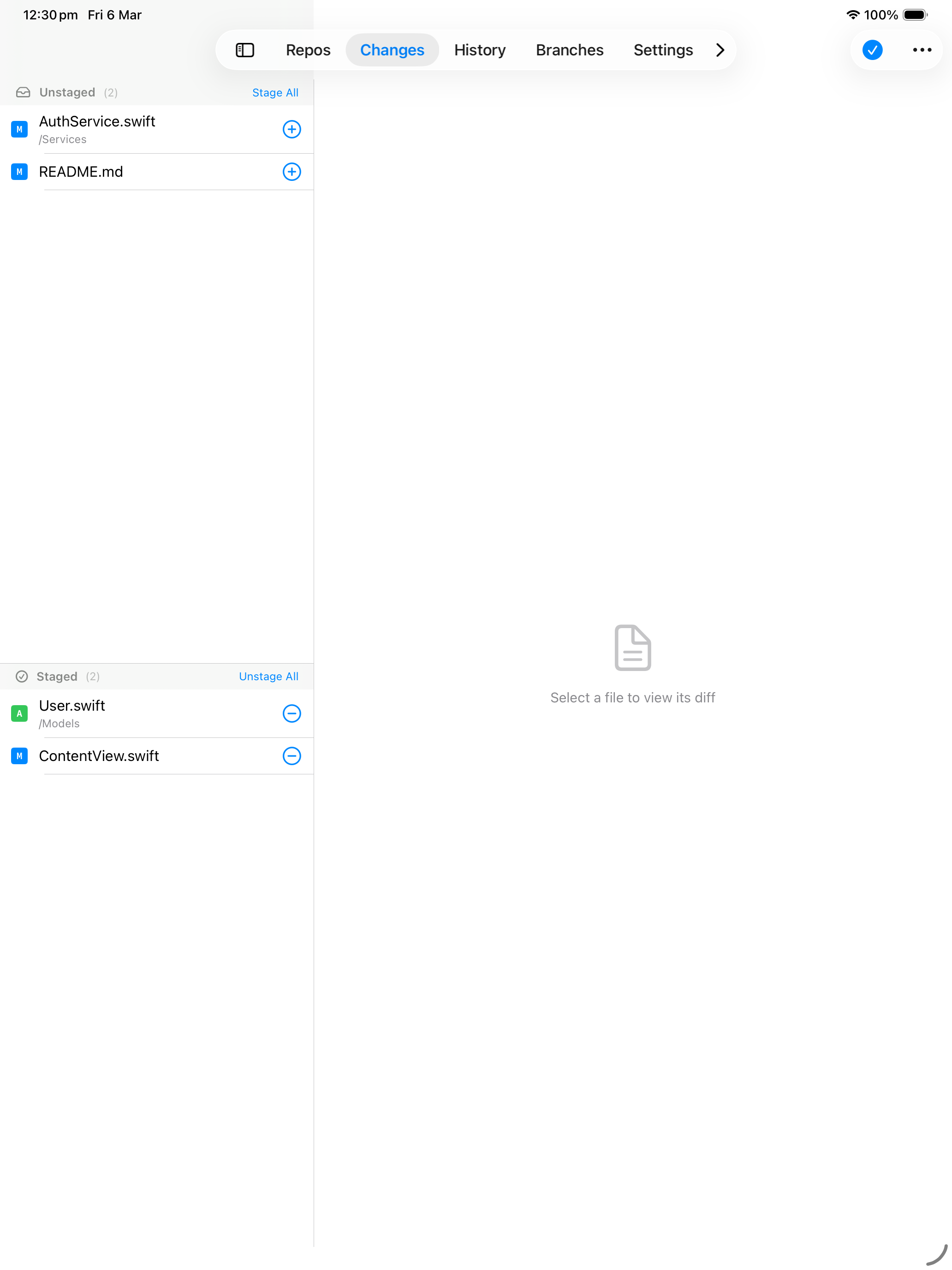 DangGIT diff view on iPad